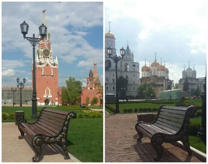 Скамейка «Городская роща» и урна чугунная «Ампир КОМБИ-1» в новом сквере Кремля