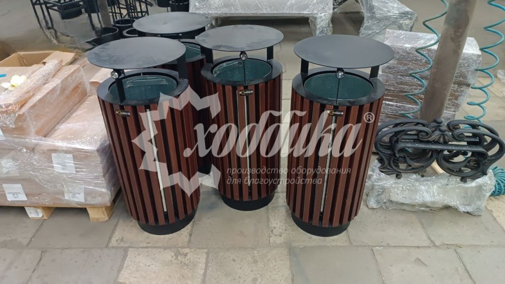 Урна «Стеллар Вуд» круглая с крышкой - 4