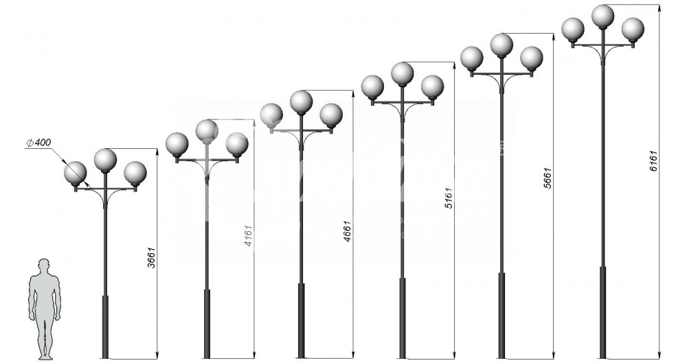 Стальной фонарный столб Т-17-3 со светильниками - 1