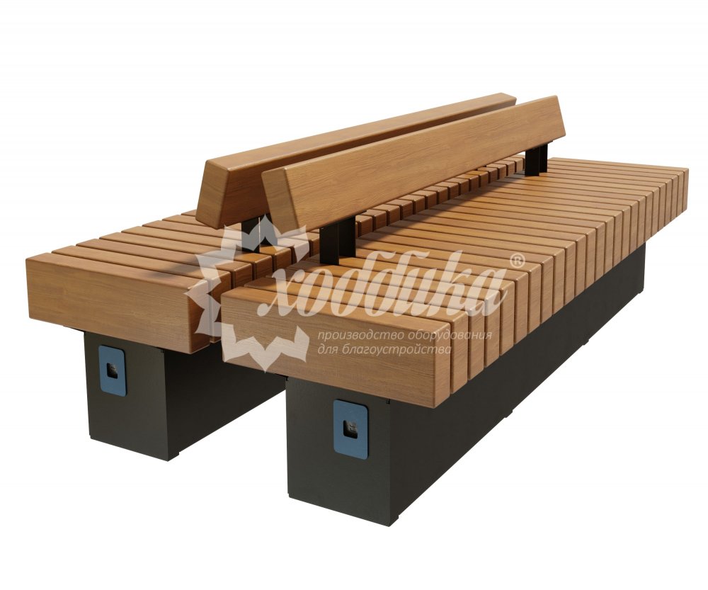 Скамейка стальная «Wood Bench» с USB-входами - 4