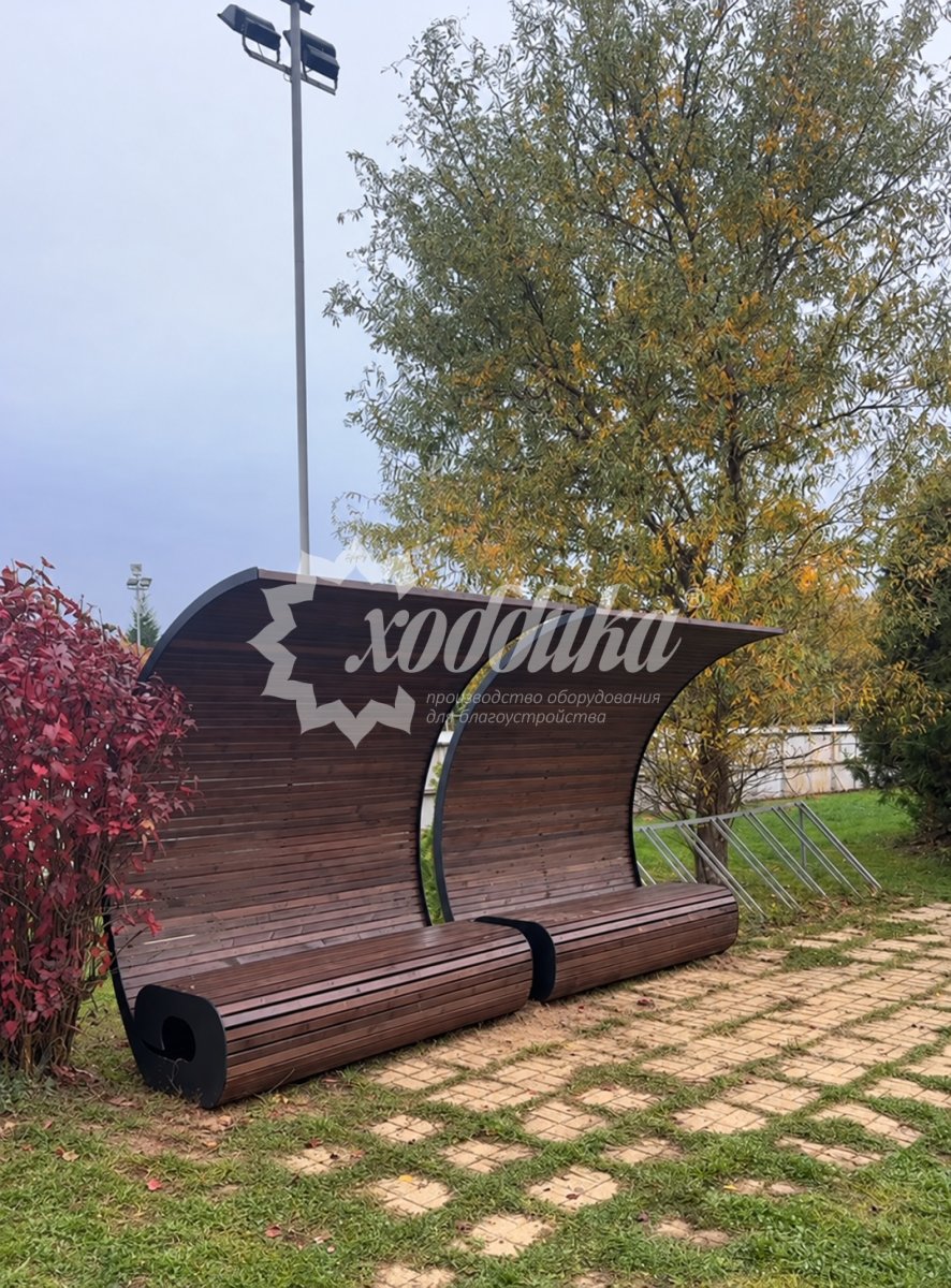 Скамейка стальная с навесом «Волна Вуд» - 3