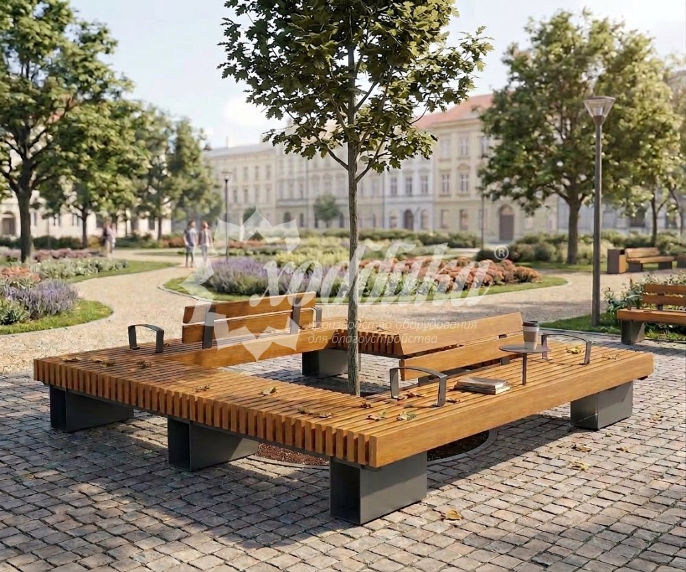 Скамейка стальная вокруг дерева или столба «Лондон» - 3