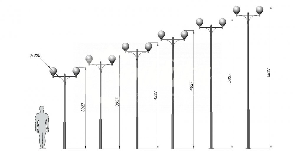 Стальной фонарный столб Т-14-2 со светильниками - 1
