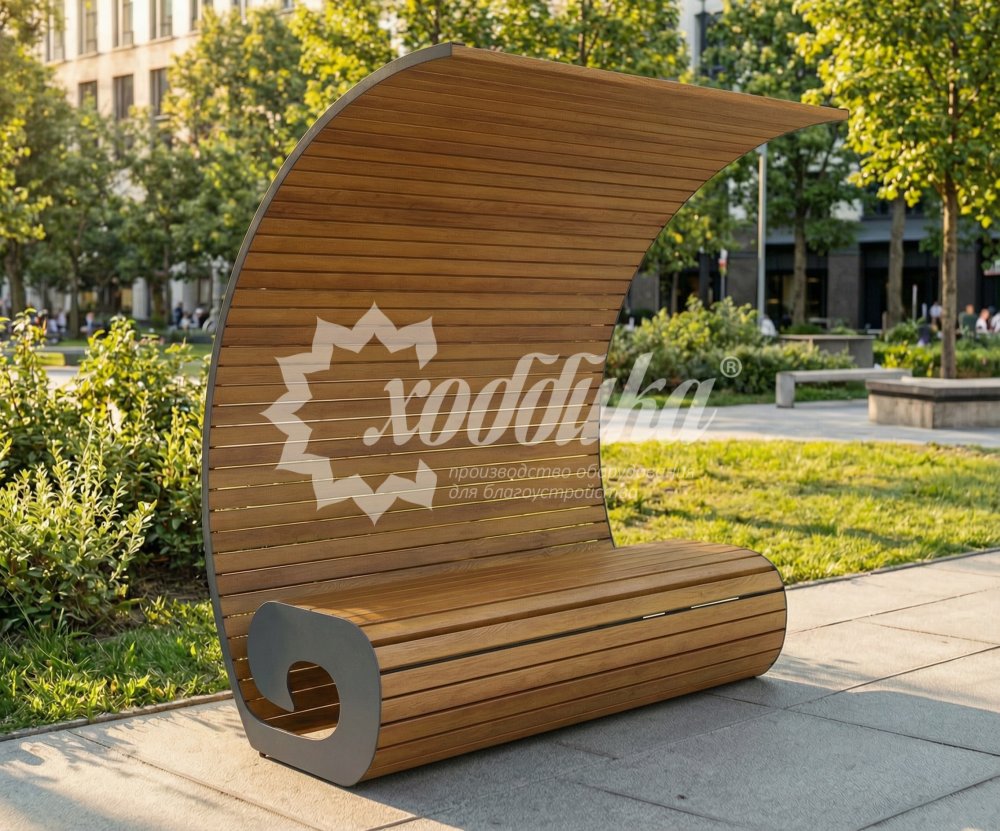 Скамейка стальная с навесом «Волна Вуд» - 2
