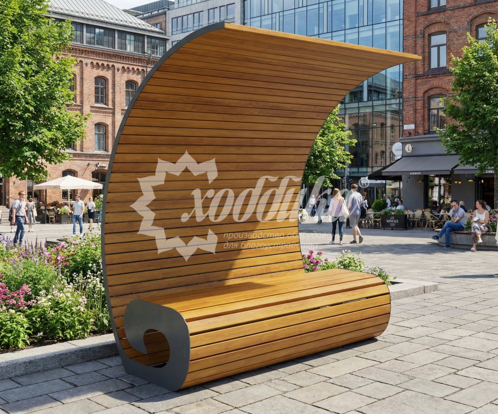 Скамейка стальная с навесом «Волна Вуд» - 3