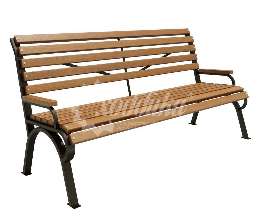 Скамейка стальная «Риза» с подлокотниками палисандр 1,5 м распродажа